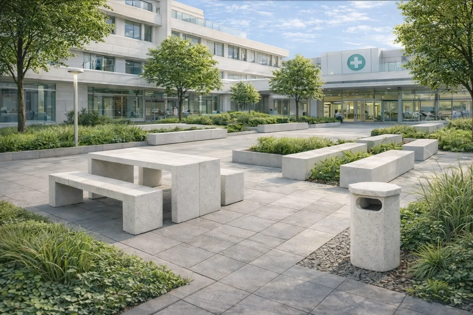 Minimalistische betonnen picknicktafel