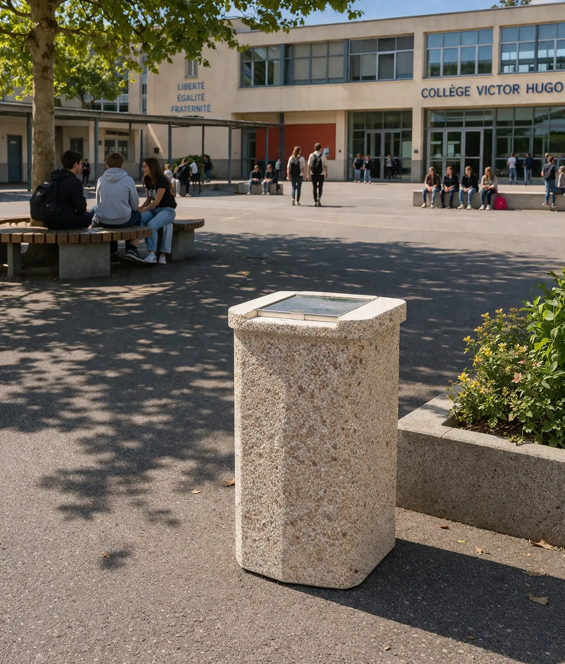 Corbeille en béton avec couvercle acier