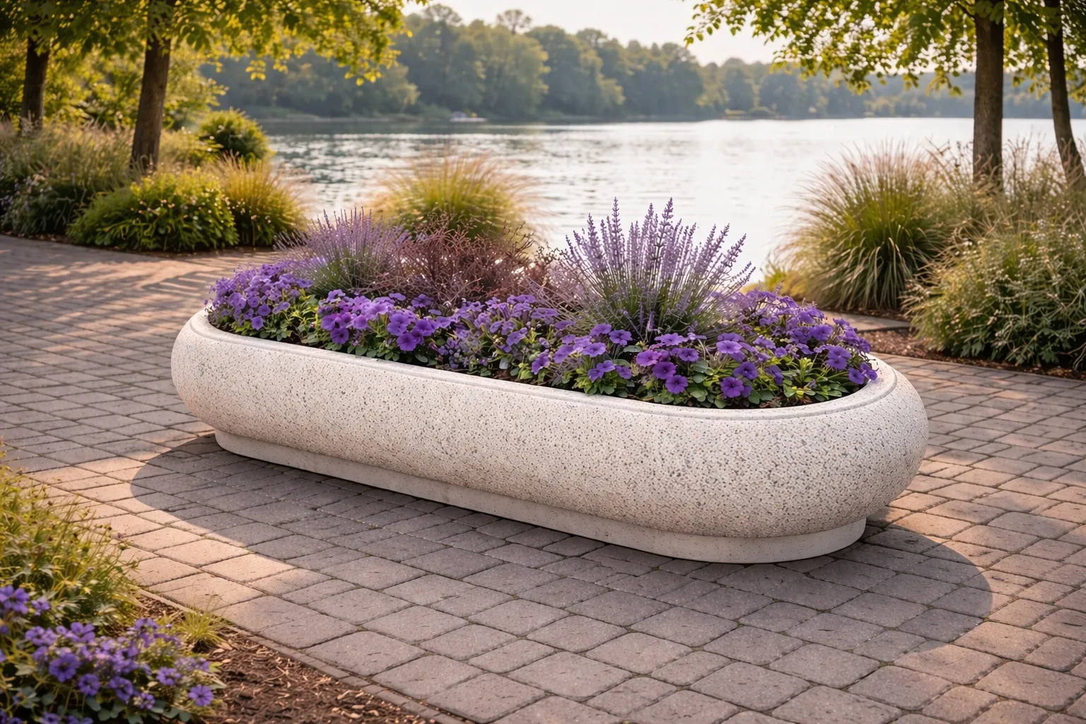 Oblong concrete planter